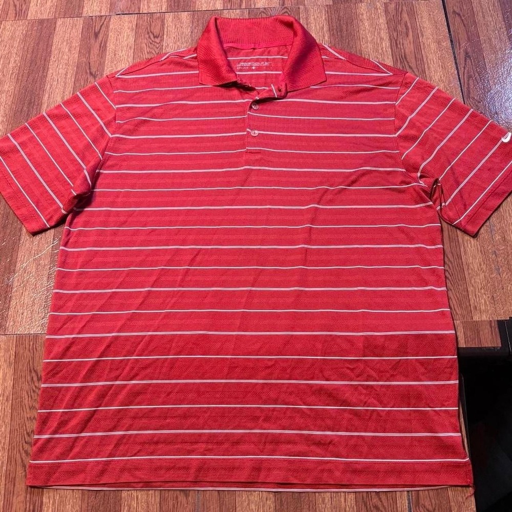 Nike Golf Red Striped Dri-Fit Retro Sportswear Tech Polo Button Shirt Large